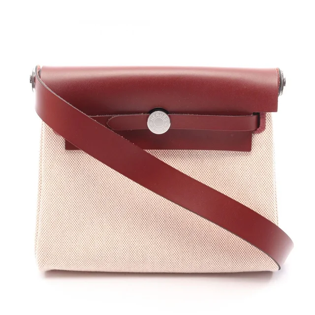 Hermès Shoulder Bag Herbag Zip Mini Ecru Rouge Ache Canvas Leather in Red Canvas from The Reluxe