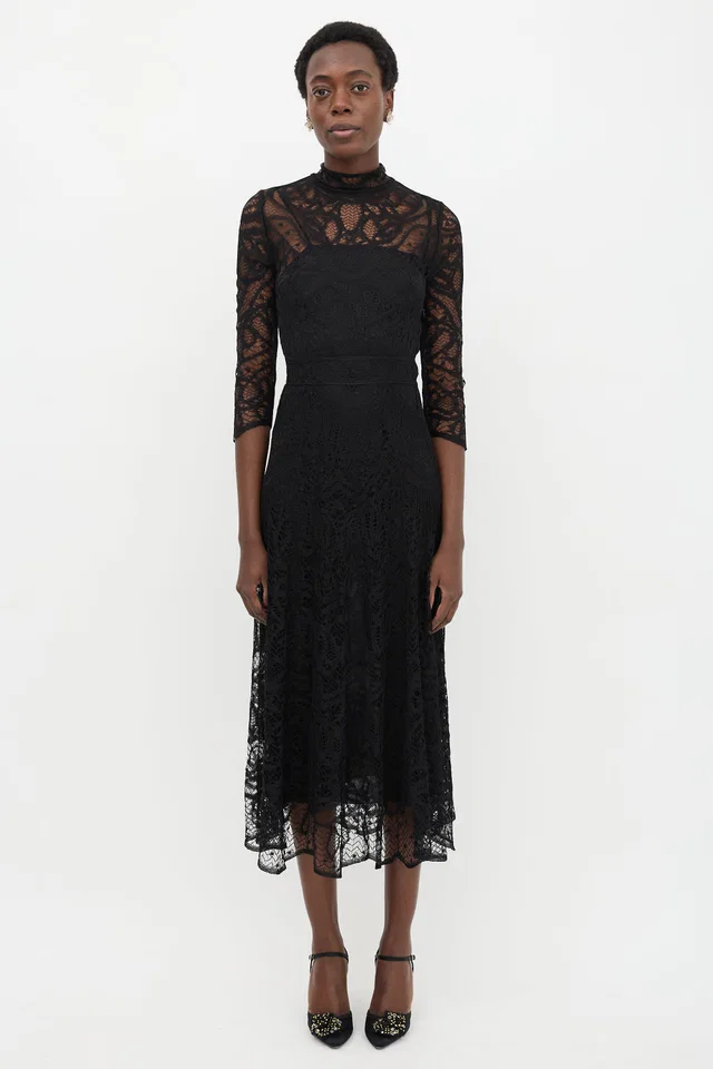 Dior Chantilly Lace A-Line Dress in Silk from VSP Consignment