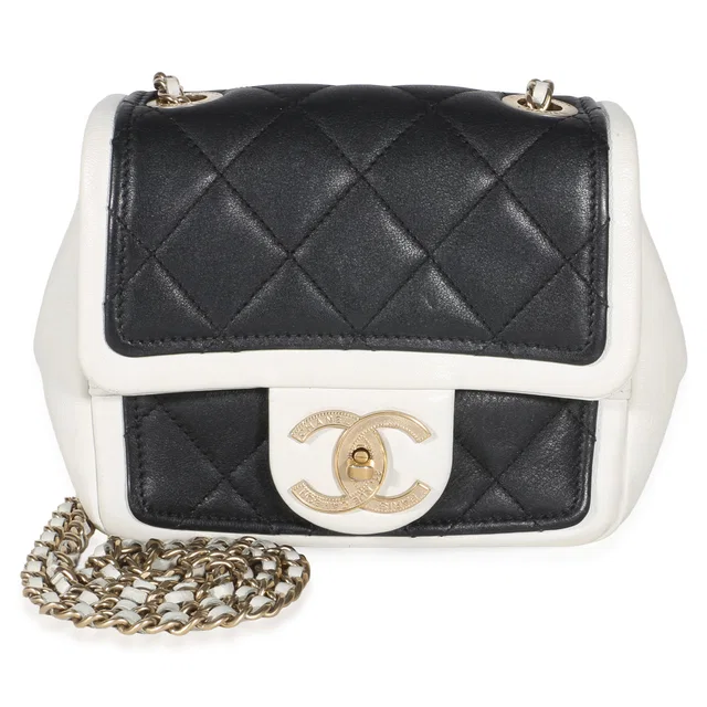 Chanel Bi-Color Black White Quilted Lambskin Mini Graphic Flap Bag in Black Lambskin from myGemma
