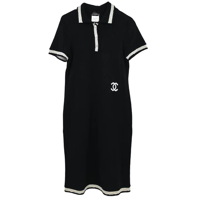 Chanel Short Sleeve Dress Black #40 in Black Cashmere from AMORE Vintage Tokyo