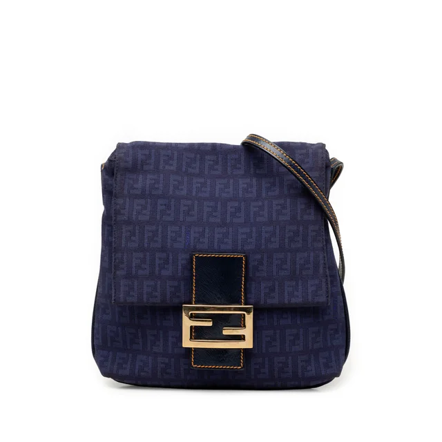 Blue Fendi Zucchino Canvas Crossbody in Blue Canvas from Designer Revival