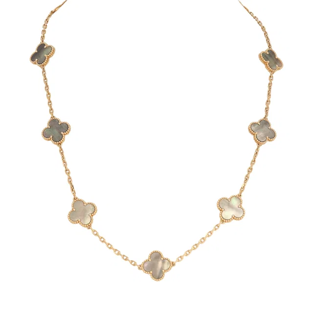 Van Cleef & Arpels Vintage Alhambra 10 Motif Necklace Grey Mother of Pearl 18K Yellow Gold in Grey from Madison Avenue Couture