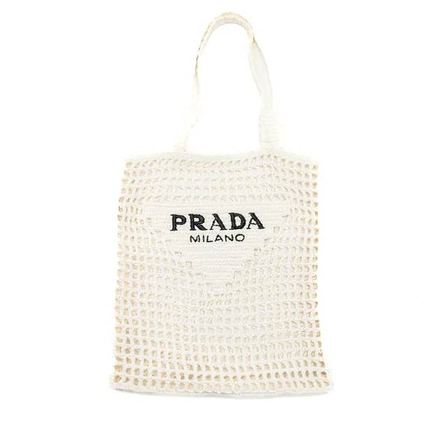 Prada crochet tote bag raffia white in White Raffia from EMIER