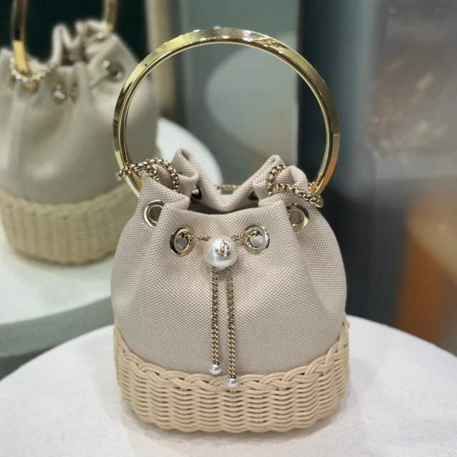 Jimmy Choo Bon Wicker Bucket Bag in Raffia from Revivre Luxury Consignment