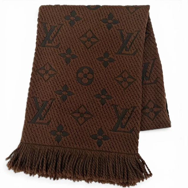 Louis Vuitton Scarf Logomania Wool Silk Blend Brown in Brown Silk from The Reluxe