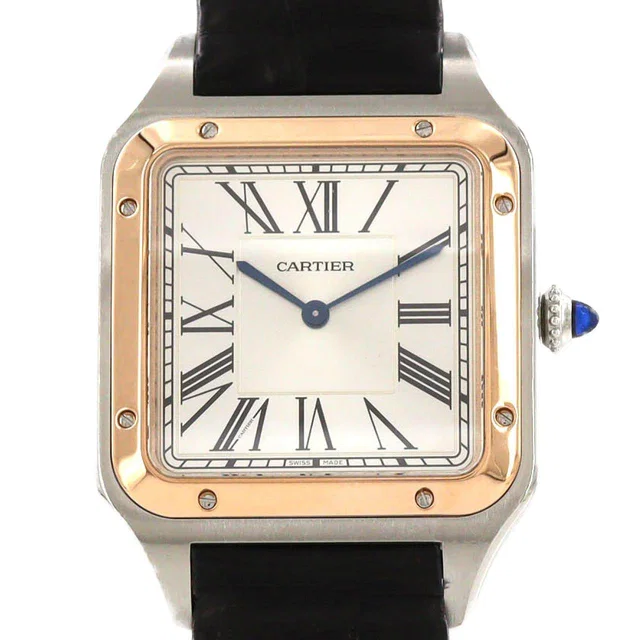 Cartier Santos Dumont XL Stainless Steel Pink Gold Manual in Pink Crocodile from LuxUness
