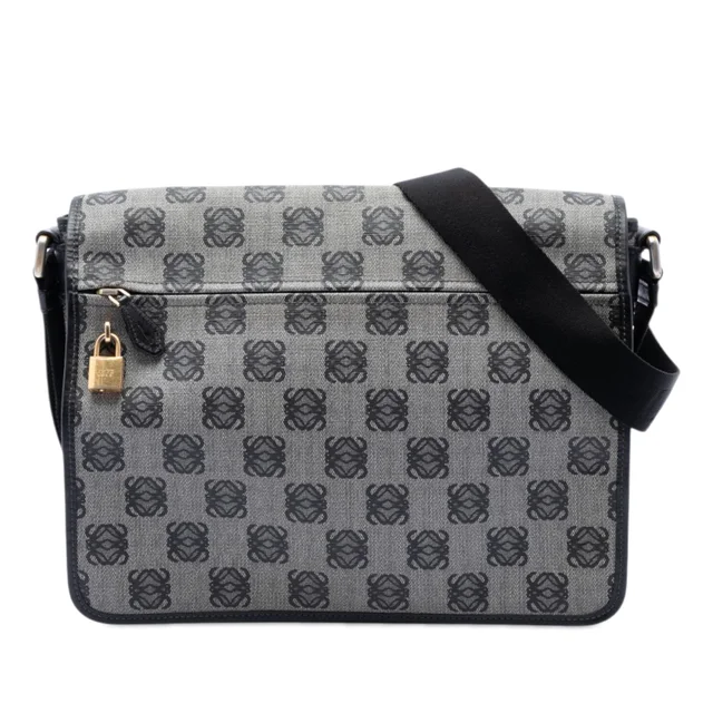 Gray LOEWE Anagram Coated Canvas Messenger Bag in Grey Coated canvas from Designer Revival