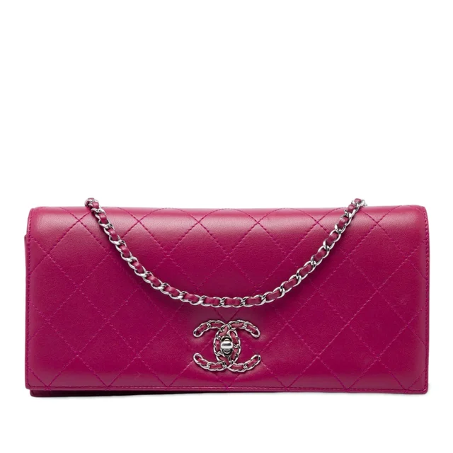 Pink Chanel Quilted Lambskin 19 Clutch on Chain Crossbody Bag in Pink Lambskin from Designer Revival