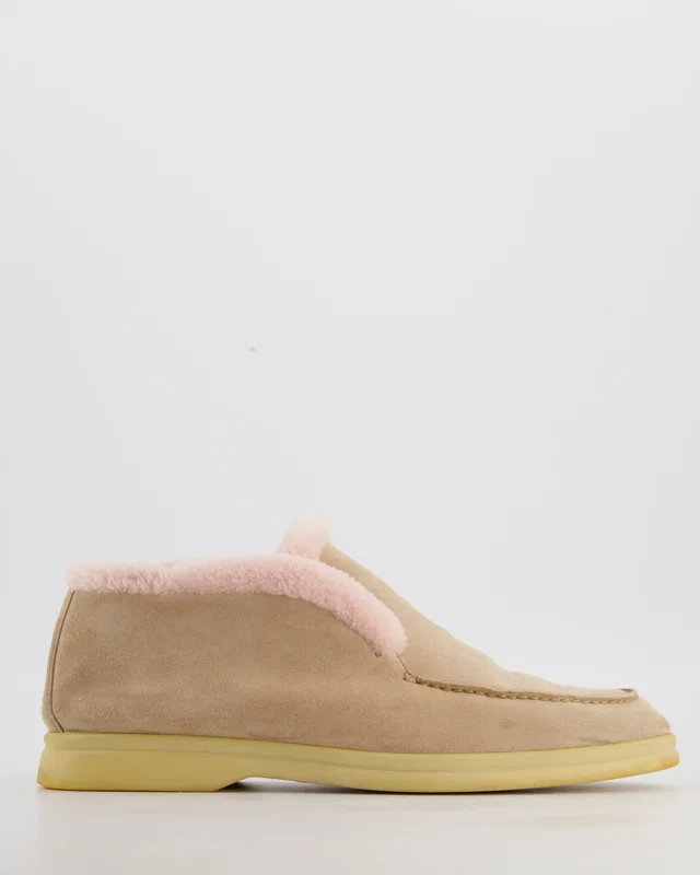 Loro Piana Beige Suede Open Walks with Light Pink Shearling Size EU 39 in Beige Suede from Sellier
