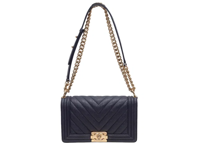 Navy Chanel Medium Boy Bag in Navy Caviar leather from Designer Revival