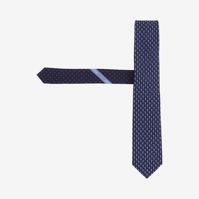 Ferragamo Silk Fantasia Motif Necktie — Navy Neckties in Navy Silk from HEWI