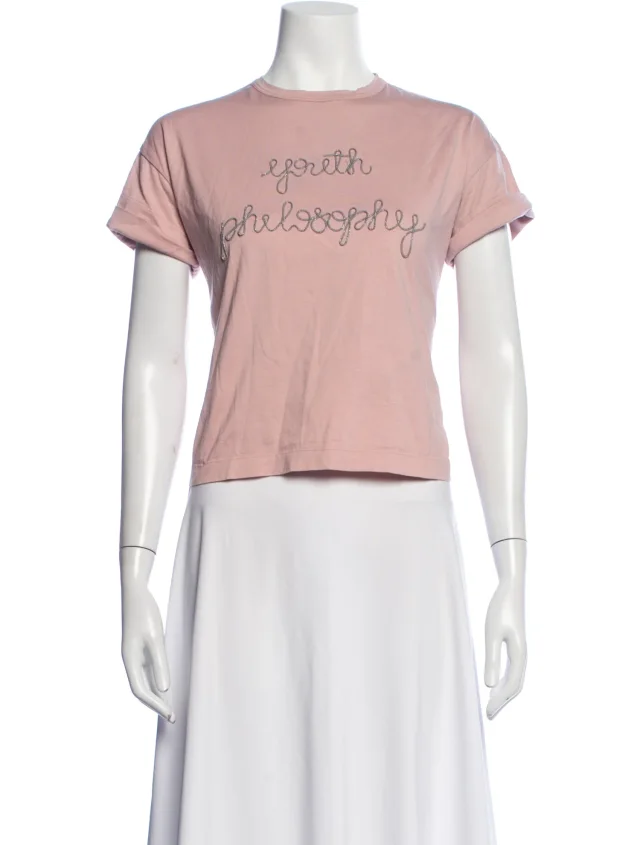 Brunello Cucinelli Graphic Print Crew Neck T-Shirt in pink from The RealReal
