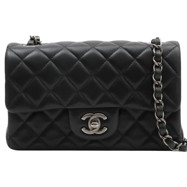 Chanel Circa 2014 Classic Flap Chain Bag Mini Black in Black Lambskin from VINTAGE QOO TOKYO