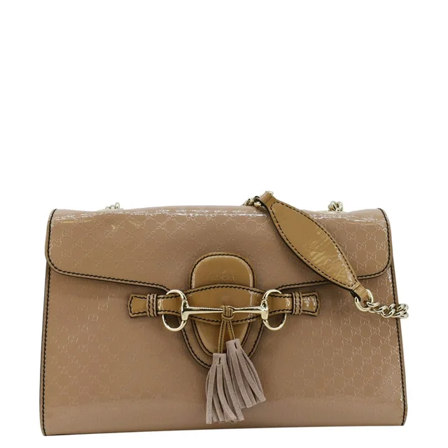 Gucci Emily Medium GG Guccissima Patent Leather Chain Shoulder Bag Cream 295402 in White Patent leather from Dallas Designer Handbags