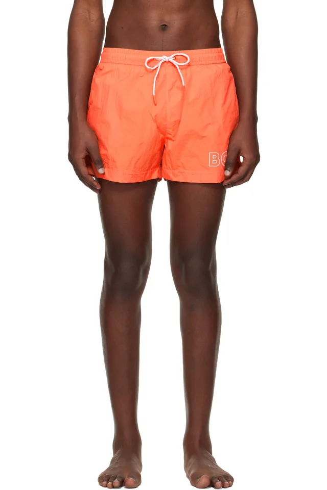 BOSS Orange Outline Logo Print Swim Shorts, image 1 of 1 from SSENSE