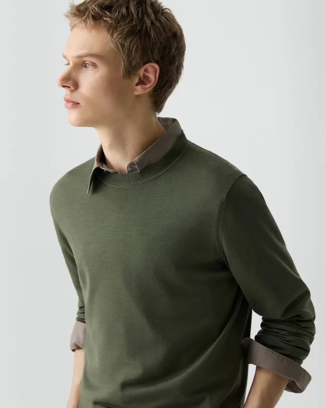 Theory Crewneck Sweater in Regal Wool in LIGHT IVY 100% Wool; Exclusive Of Elastic, photo 11 of 12 from Theory