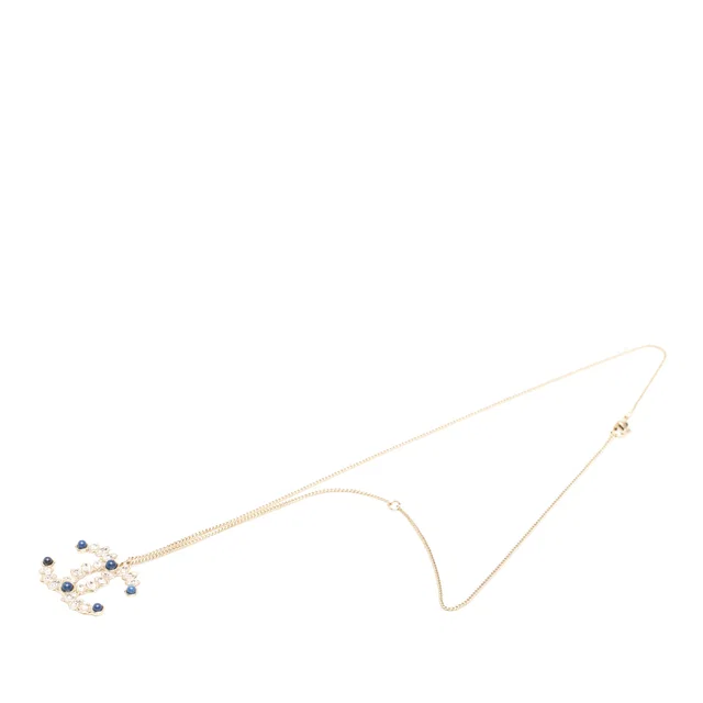 Gold Chanel CC Gold Plated Strass Cabochon Pendant Necklace in Gold from Designer Revival