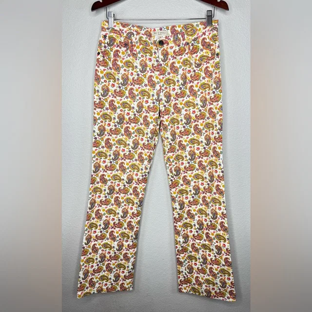 Etro Paisley Print Pants Stretch Size Us 8 Multicolor Mid Rise Straight Leg in white|red from Poshmark
