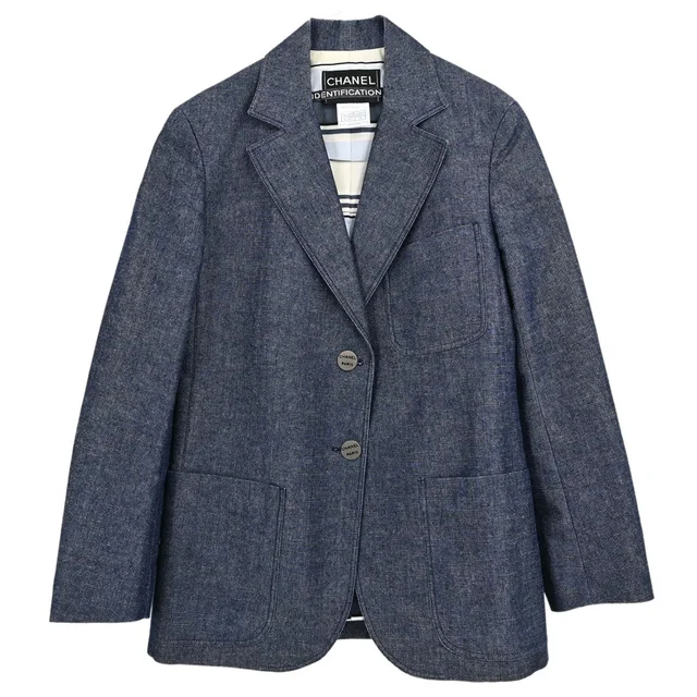 Chanel 2000 Single Breasted Denim Jacket Indigo #38 in Denim from AMORE Vintage Tokyo