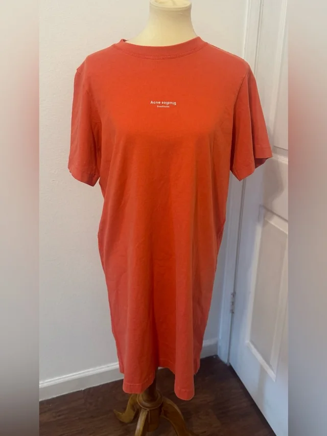 Acne Studios Reverse Logo T-Shirt Dress Streetwear Relaxed Fit Medium in orange from Poshmark