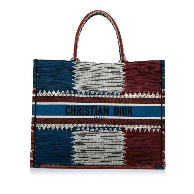 Blue Dior Large French Flag Book Tote in Blue Canvas from Designer Revival