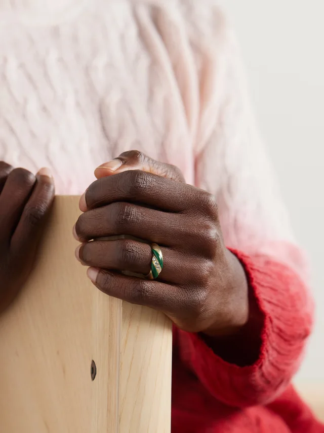 JENNA BLAKE 70s 18-karat gold malachite and diamond ring in Green, photo 2 of 2 from NET-A-PORTER (Canada)