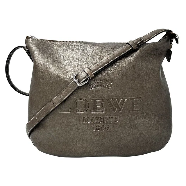 Loewe Shoulder Bag Heritage Leather Brown Metallic Logo in Brown Leather from The Reluxe