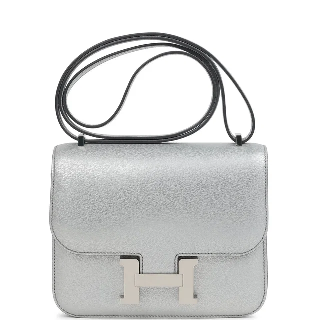Hermès Constance 18 Argent Chevre Chamkilight Palladium Hardware in Silver Goatskin from Madison Avenue Couture