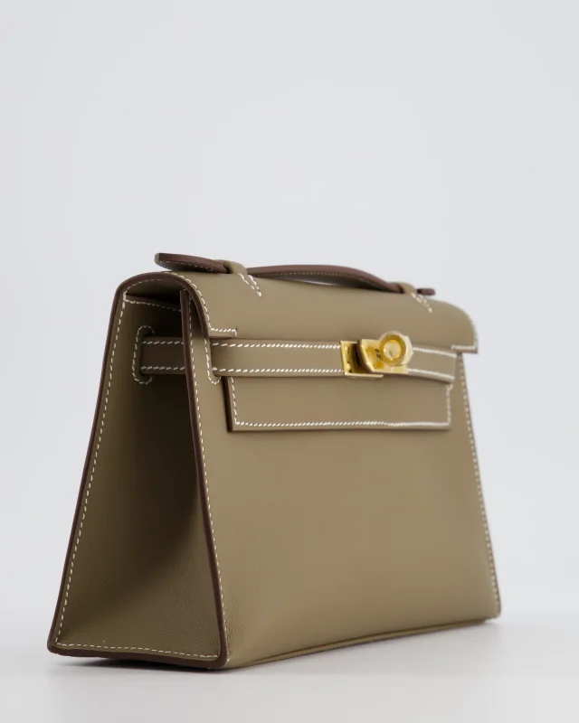 Hermès Kelly Pochette Bag in Taupe Swift leather from Sellier, photo 10 of 19