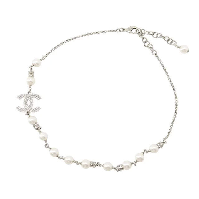 Chanel Necklace CC Logo Faux Pearl Rhinestone from The Reluxe