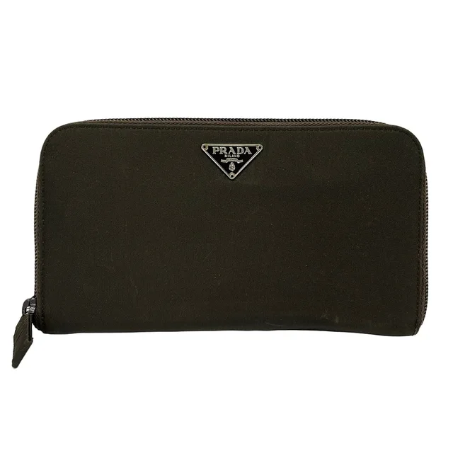 Prada Wallet Dark Khaki Zip Around in Green Nylon from The Reluxe