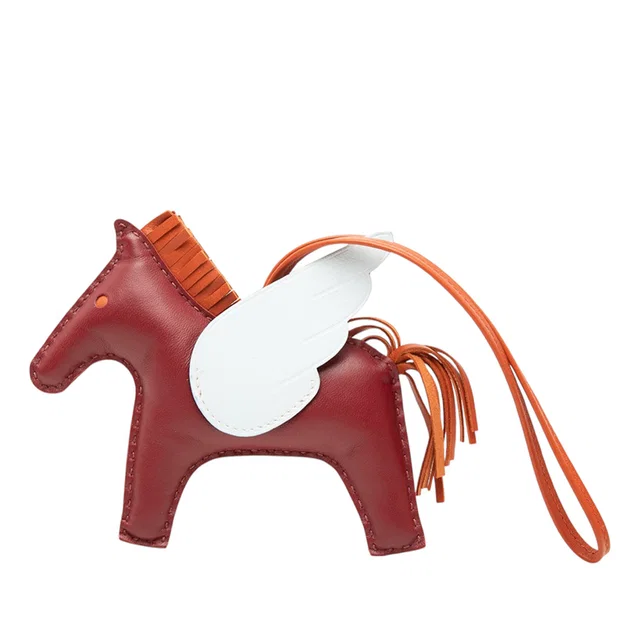 Red Hermès Milo Lambskin and Swift Grigri Rodeo Pegase Bag Charm PM Key Chain in Red Swift leather from Designer Revival