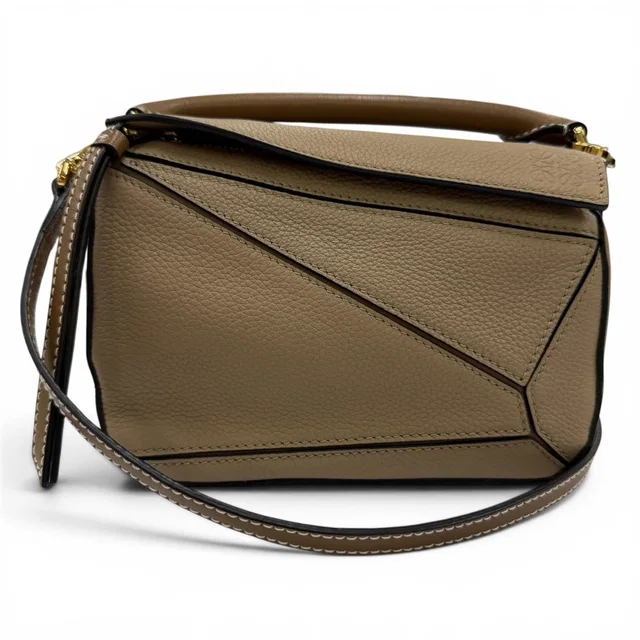 Loewe Puzzle Mini 2-Way Calfskin Shoulder Bag Beige in Beige Calfskin from The Reluxe