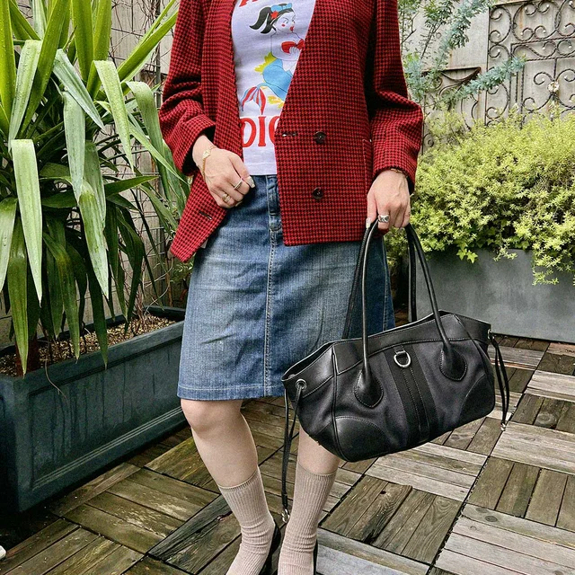 Prada Side Logo Plate Shoulder Bag Black in Black Canvas from VINTAGE QOO TOKYO