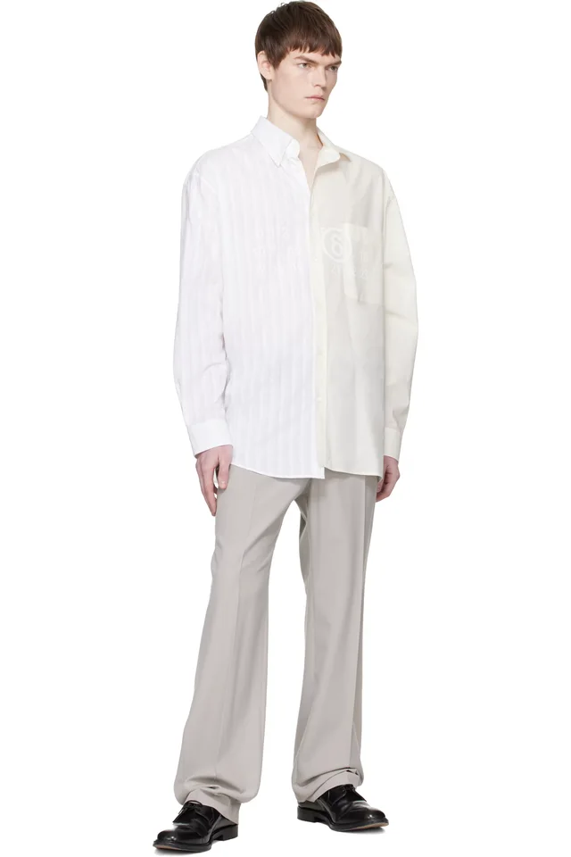 MM6 Maison Margiela Off-White & Blue Numeric Asymmetric Shirt, photo 4 of 4 from SSENSE