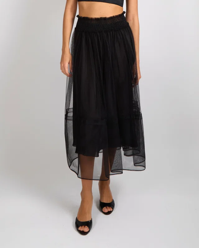 Dior Black Tulle Midi Skirt with Gathered Waist Detail Size FR 38 (UK 10) in Black Silk from Sellier