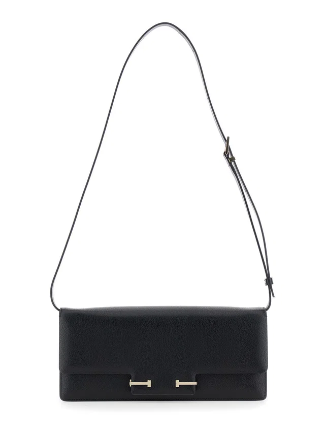 Tom Ford T Plaque Closure Crossbody Bag — Black Goat Leather in Black Goatskin from HEWI