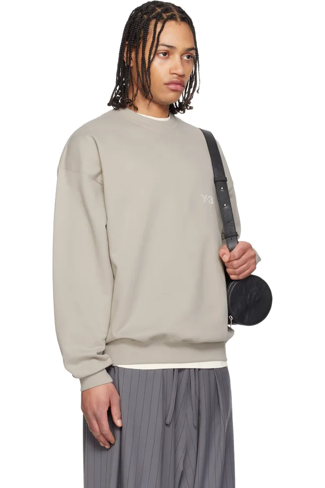 Y-3 Taupe Brushed Terry Crew Sweatshirt, photo 2 of 4 from SSENSE