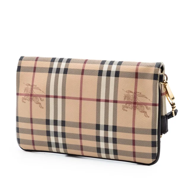 Burberry Haymarket Check Coated Canvas Adeline Fold over Clutch in Beige Coated canvas from Designer Revival, photo 2 of 7