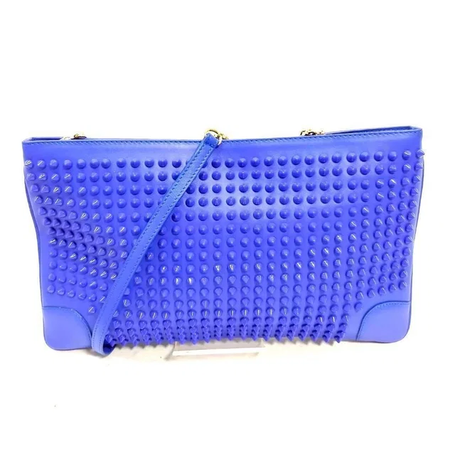 Christian Louboutin Spiked Studded Calfskin Loubiposh Clutch in blue Calfskin from Poshmark