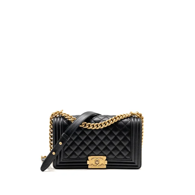 Chanel medium boy bag caviar black GHW in Black Caviar leather from EMIER
