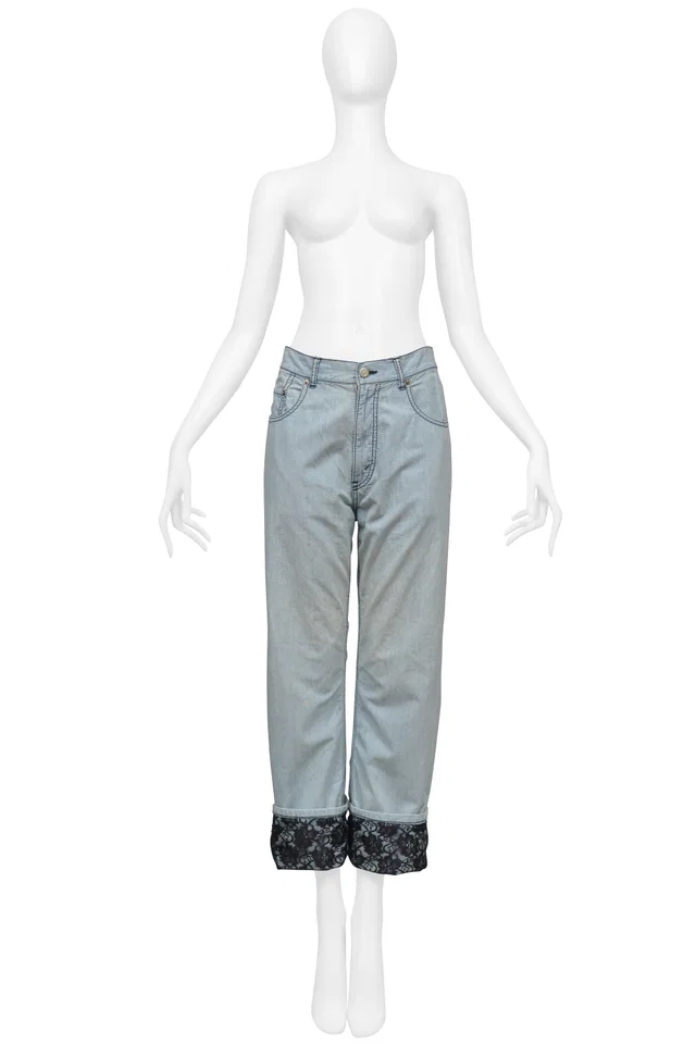 For Comme Des Garcons Light Denim Chambray With Black Lace Lining And Cuffs 2010 in Black Denim from Resurrection Vintage
