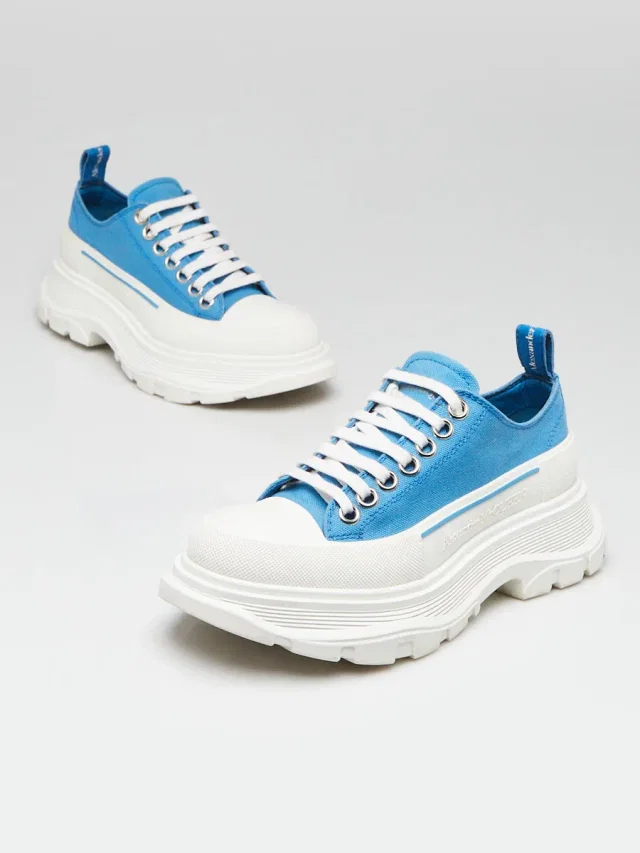 Alexander McQueen Blue/White Canvas Tread Slick Sneakers Size 4.5/35 in White Canvas from Yoogis
