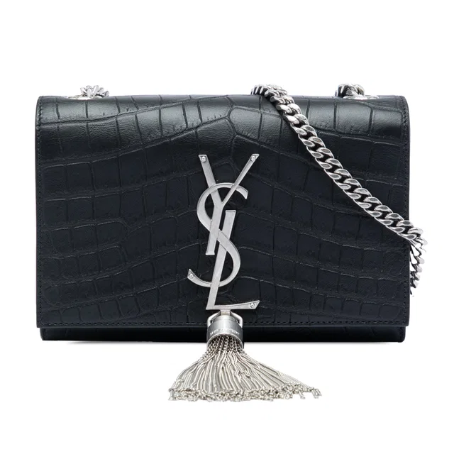 Black Saint Laurent Small Croc Embossed Leather Monogram Kate Tassel Crossbody in Black Crocodile from Designer Revival, photo 1 of 1