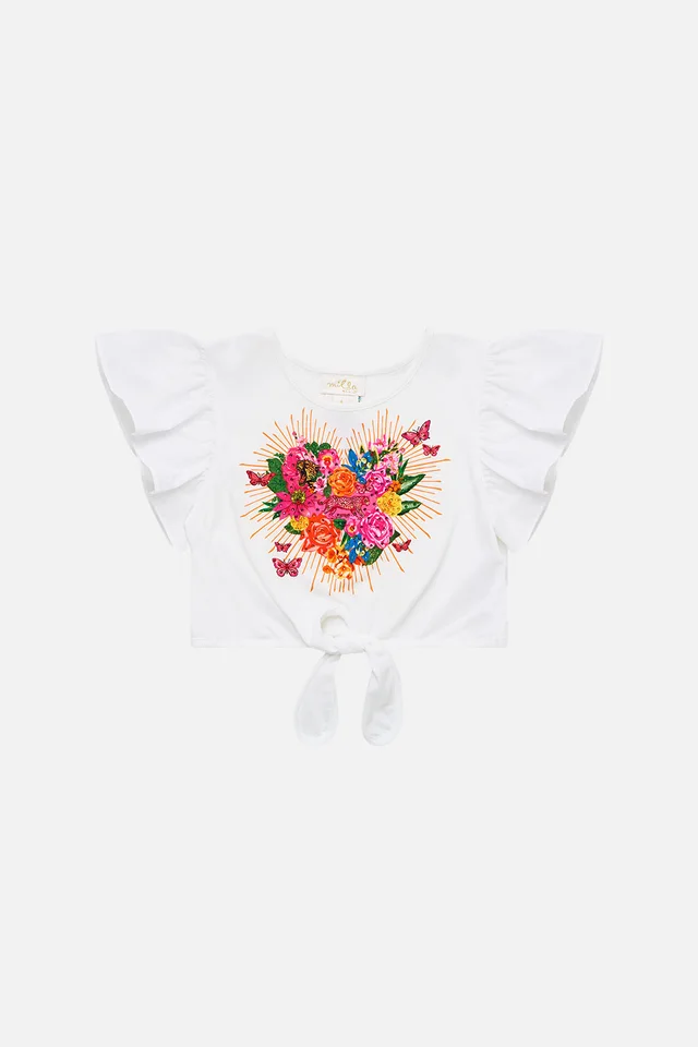 Camilla eBoutique KIDS TIE FRONT CROP TEE WITH FRILL SLEEVE ILLUSTRATION NATION from CAMILLA, photo 1 of 1