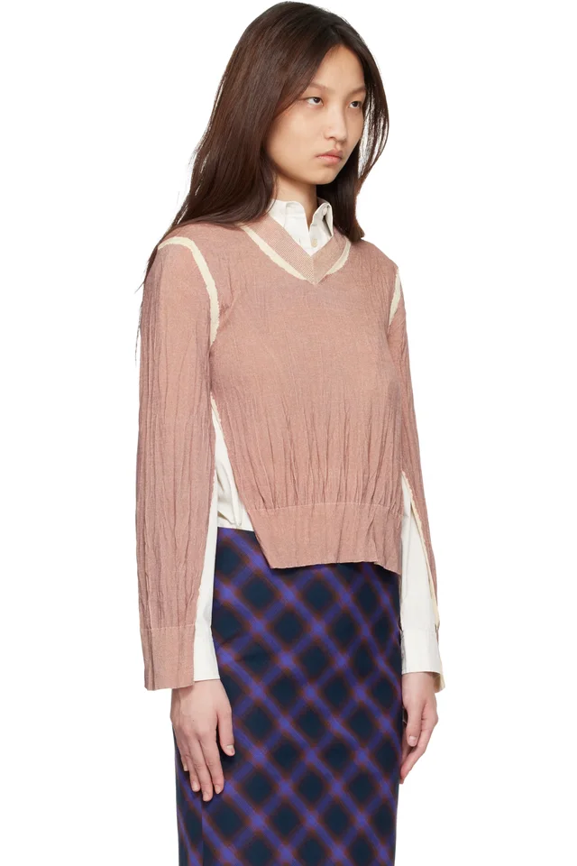 Acne Studios Tan Wrinkled V-Neck Sweater, photo 2 of 4 from SSENSE