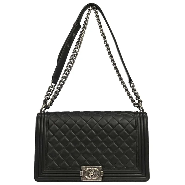 Boy Chanel 2014-2015 Black Lambskin Medium Shoulder Bag in Black Lambskin from AMORE Vintage Tokyo