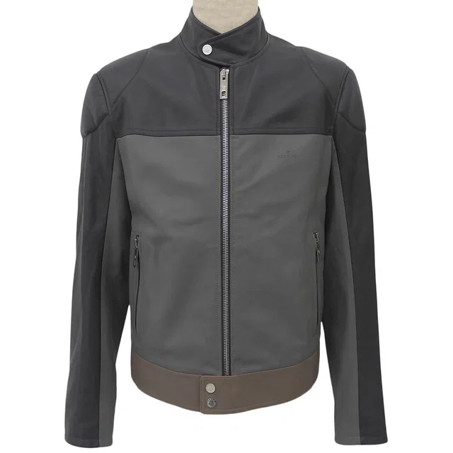 Louis Vuitton Logo Button Rider's Jacket #48 Charcoal Gray/ /Greige in Taupe Calfskin from VINTAGE QOO TOKYO