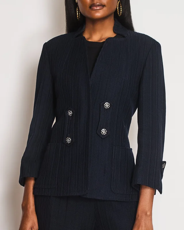Chanel Navy Single Breasted Two-Piece Jacket and Trouser Set Size FR 42 (UK 14) in Navy from Sellier, photo 2 of 2