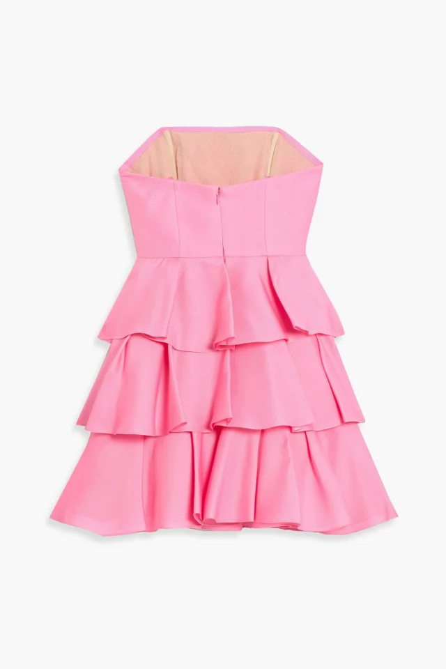 Carolina Herrera Strapless Tiered Silk Crepe de Chine Mini Dress in Pink, photo 2 of 3 from THE OUTNET